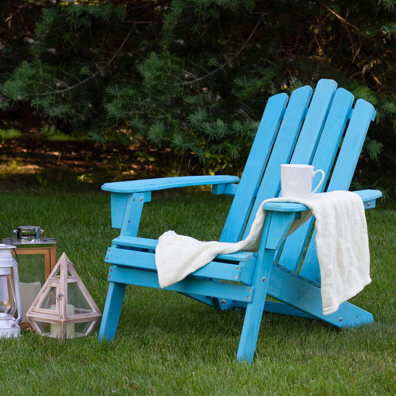 blue classic folding wooden Adirondack chair