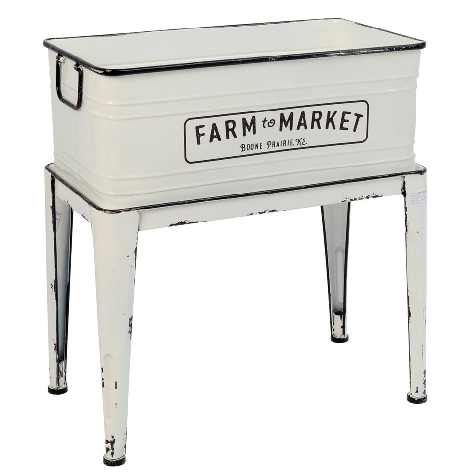 white and black 'Farm to Market' rectangular iron planter stand
