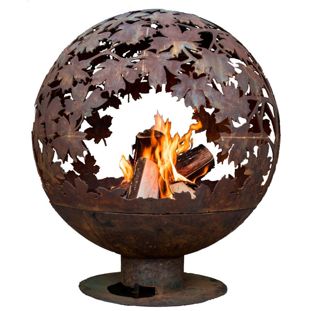 rustic finished large leaf design outdoor fire sphere