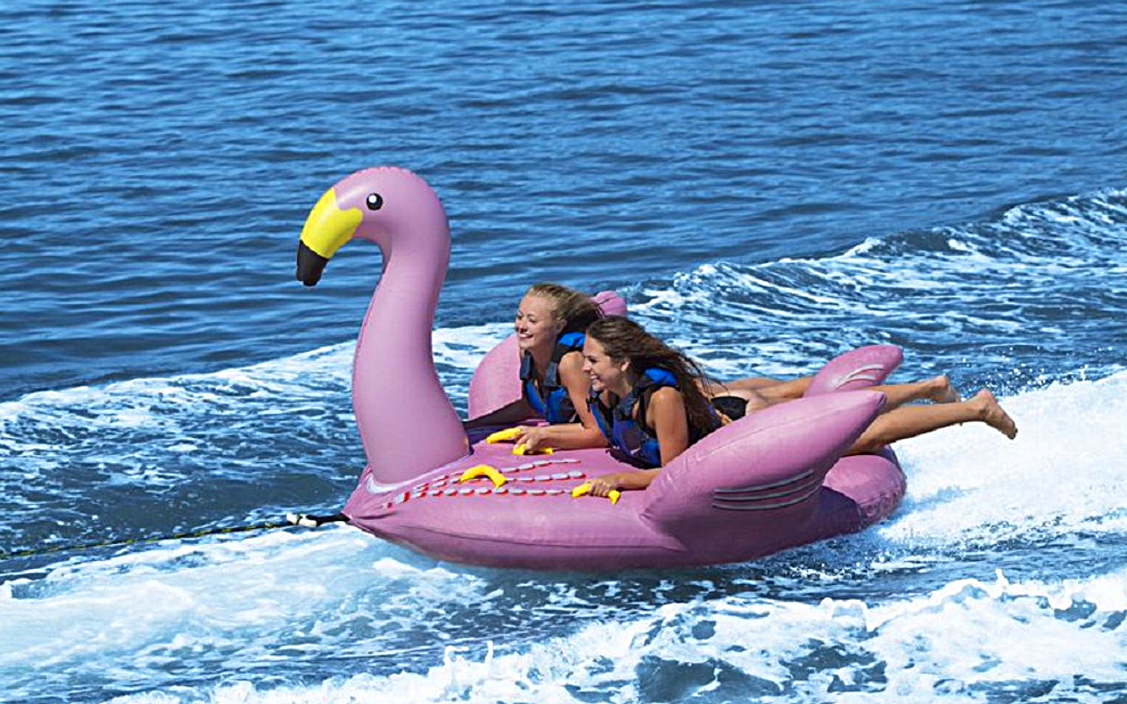 inflatable 2 passenger flamingo towable float