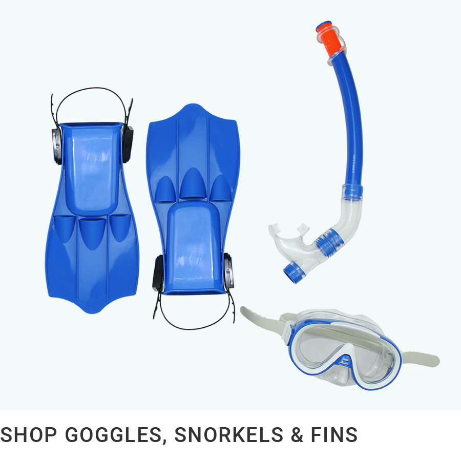 shop goggles, snorkels and swim fins