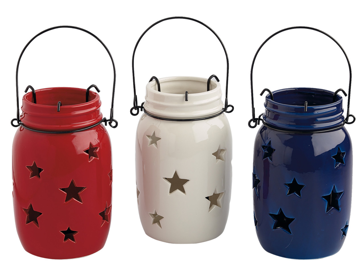 Red white and blue Americana stars jar candle holders
