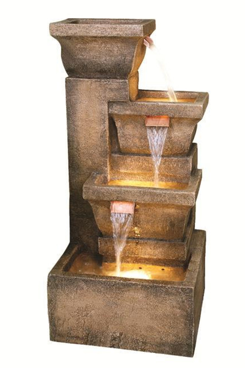 33-inch lighted rustic weathered fountain