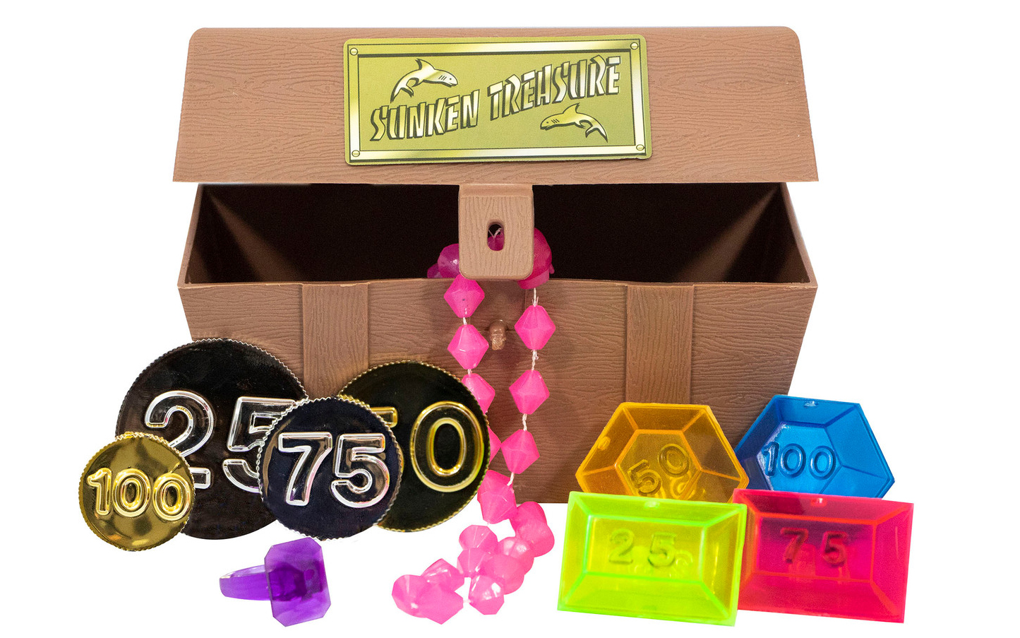 sunken treasure chest with colorful jewels