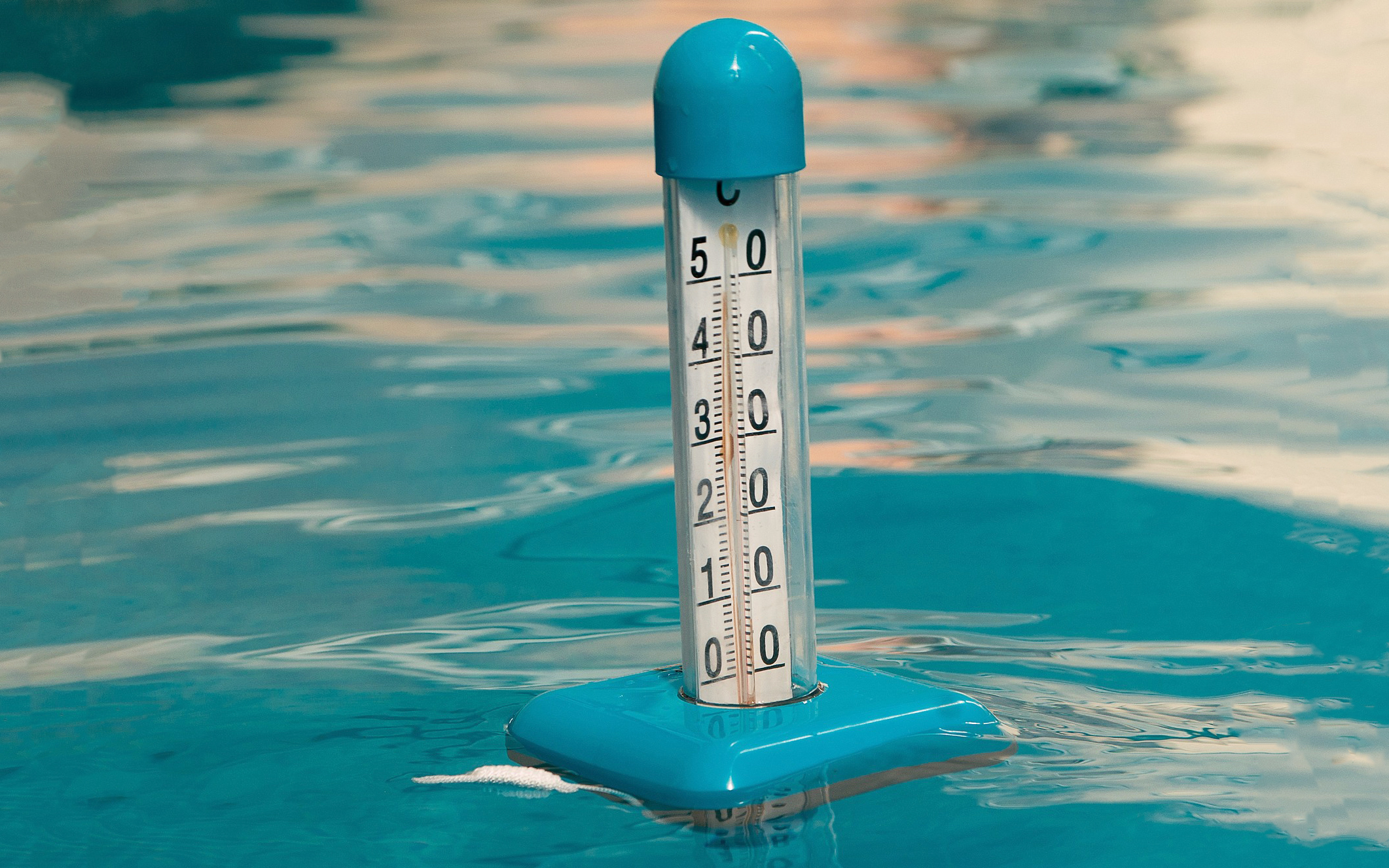Pool thermometer floating on top of water