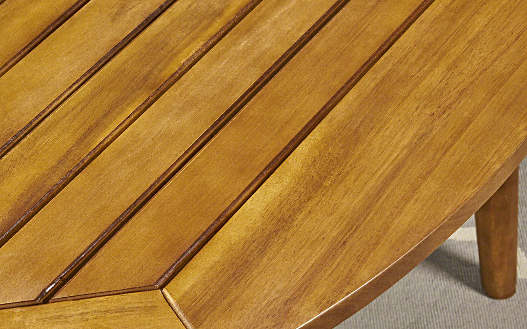 close up of wood grain on teak dining table
