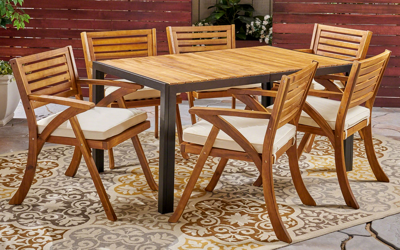 modern 7 piece teak outdoor dining table and chairs